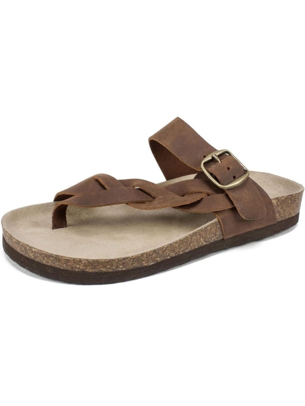 White Mountain Brown Leather Slide Sandal with Buckle